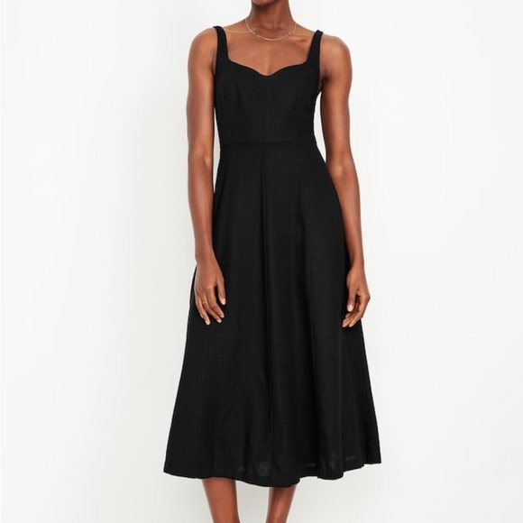 Old Navy Dresses & Skirts - Old Navy Linen Blend Sweetheart Neckline Fit & Flare Black Maxi Dress